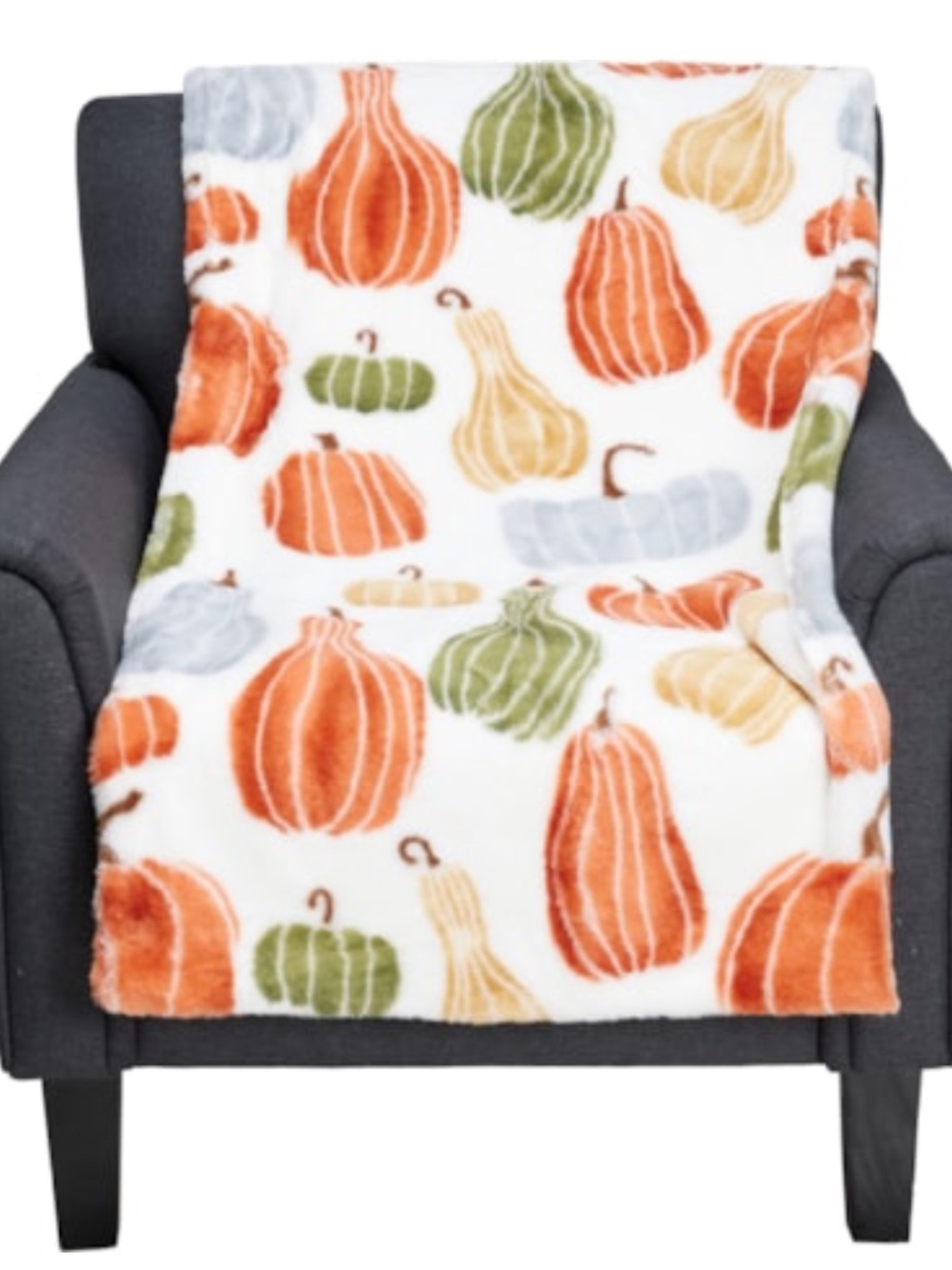 The Farmhouse by Rachel Ashwell Block Print Pumpkins Printed Koda Faux-Fur Throw